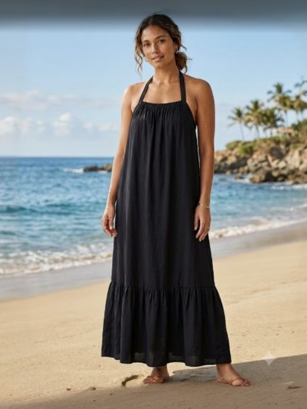 Old Navy Black Halter Maxi Dress Size L (Sku 0063)